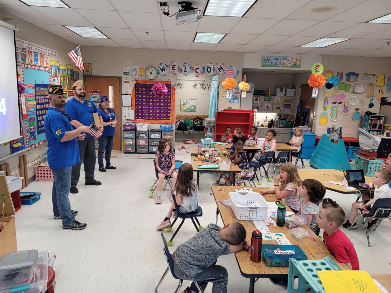 We had the opportunity to visit with the King George Elementary School Kindergarten Class and help them with their ABC Countdown. 19MAY2022 was U for United States Day and we handed out small American flags and patriotic coloring books to every student.

Thank you to Mrs. Boyd for inviting us, we had a fantastic time talking with all of the students!