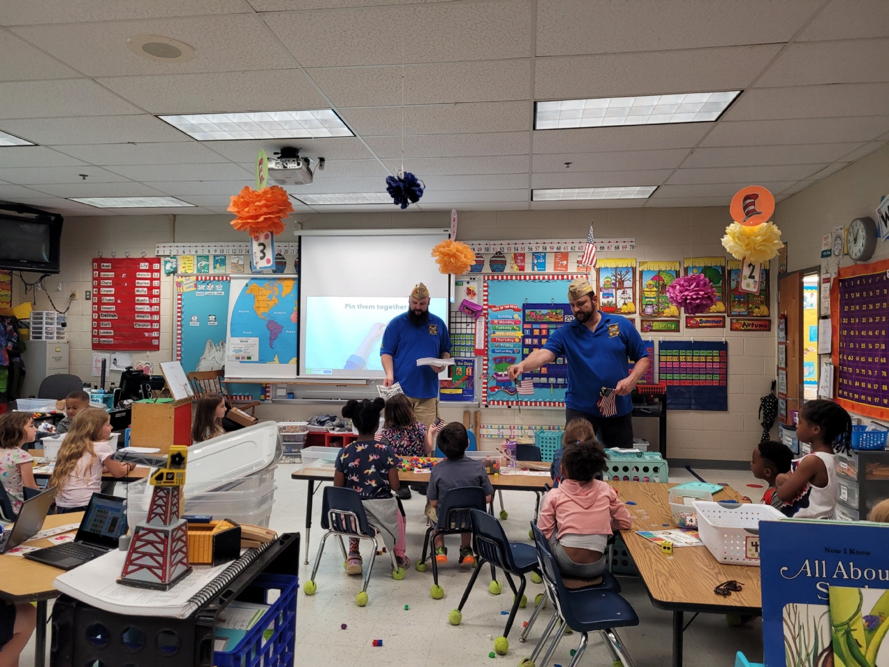 We had the opportunity to visit with the King George Elementary School Kindergarten Class and help them with their ABC Countdown. 19MAY2022 was U for United States Day and we handed out small American flags and patriotic coloring books to every student.

Thank you to Mrs. Boyd for inviting us, we had a fantastic time talking with all of the students!